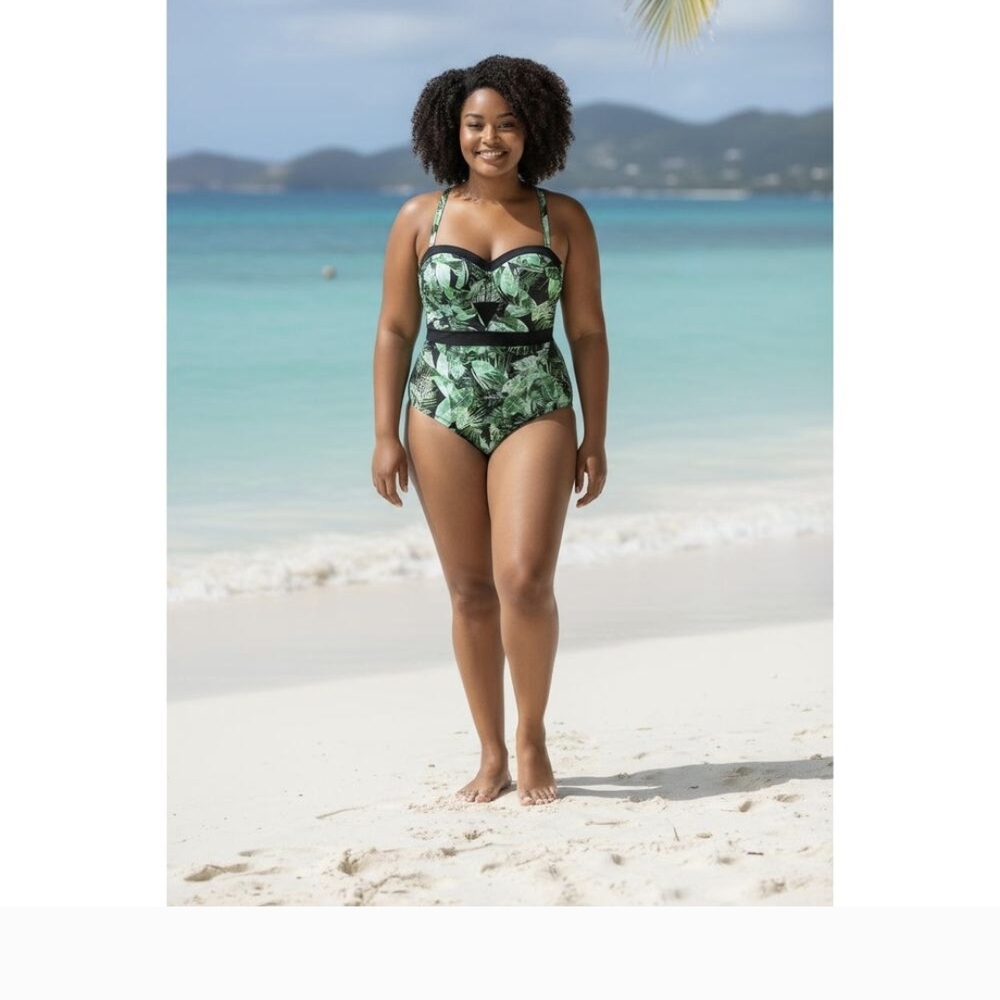 NWT Torrid Green Palm Print One Piece Swimsuit, Size 0X